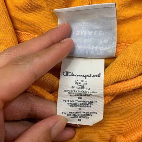 Champion Sweatshirt Mens XS Extra Small Duckling Yellow Reverse Weave Hoodie - Picture 6 of 10